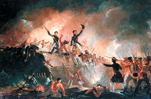  More details This Painting by E.C Watmough depicts the British storming the Northeast Bastion of Fort Erie, during their failed night assault on August 14, 1814.