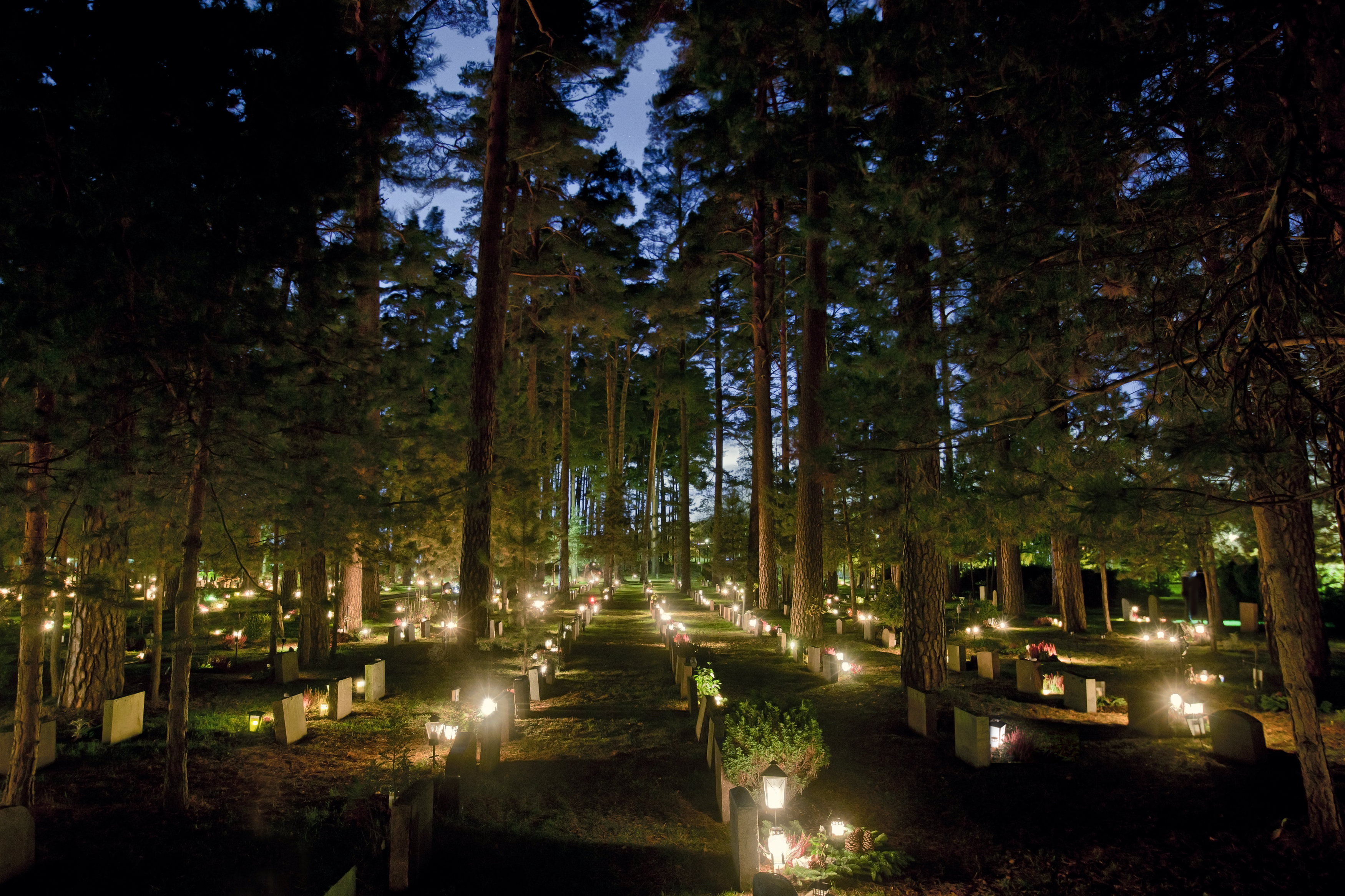 Cemetary nightshoot during halloween at Woodland Cemetary in Stockholm Sweden