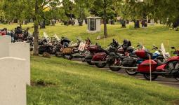 Motorcycle vested veterans at the NMC